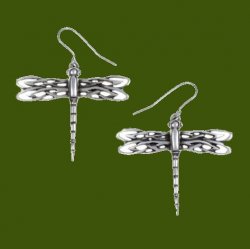Dragonfly Celtic Open Knotwork Drop Sheppard Hook Stylish Pewter Earrings