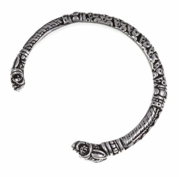Image 1 of Twin Serpent Heads Embossed Torc Stylish Pewter Bangle