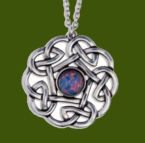 Image 0 of Celtic Pentagon Open Knotwork Opal Glass Stone Stylish Pewter Pendant