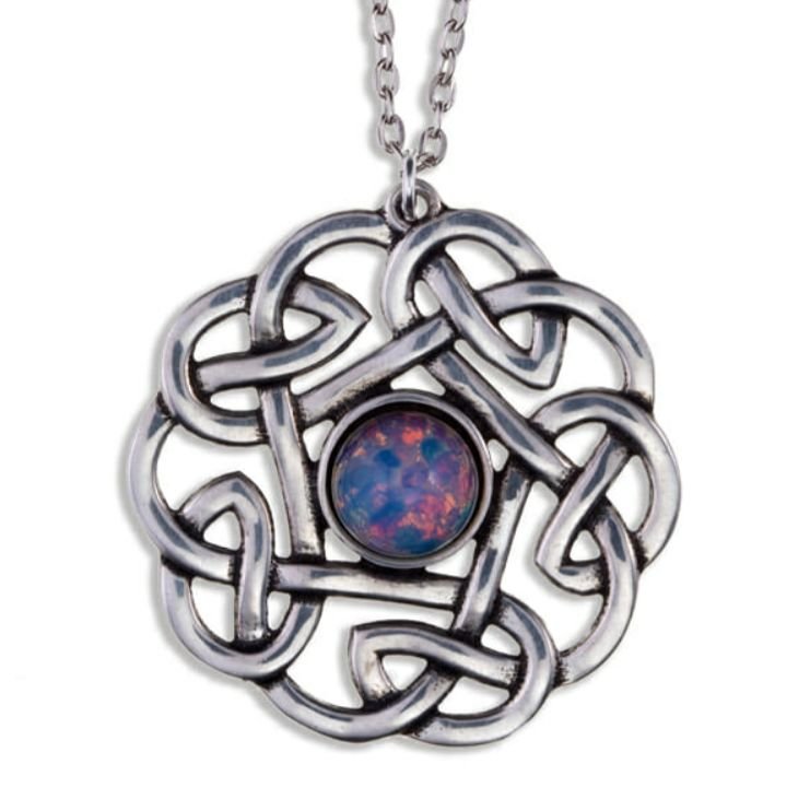 Image 1 of Celtic Pentagon Open Knotwork Opal Glass Stone Stylish Pewter Pendant