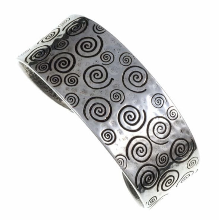 Image 1 of Swirls Hammered Beaten Tapered Cuff Stylish Pewter Bangle