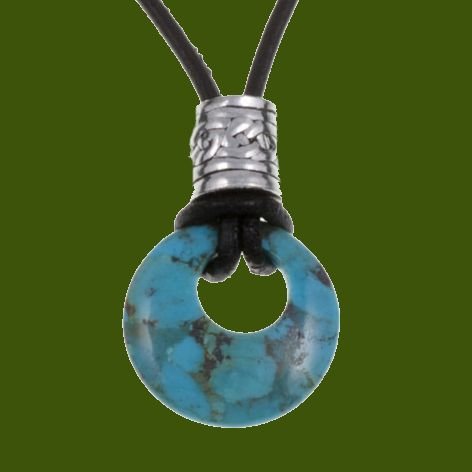 Image 0 of Turquoise Circle Celtic Stylish Pewter Toggle Leather Cord Pendant