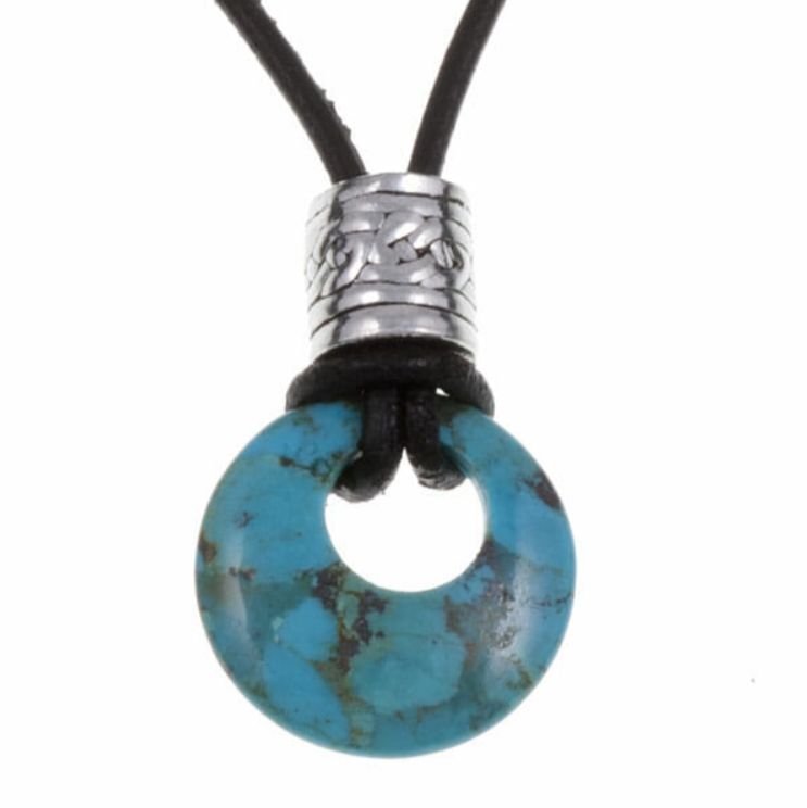 Image 1 of Turquoise Circle Celtic Stylish Pewter Toggle Leather Cord Pendant