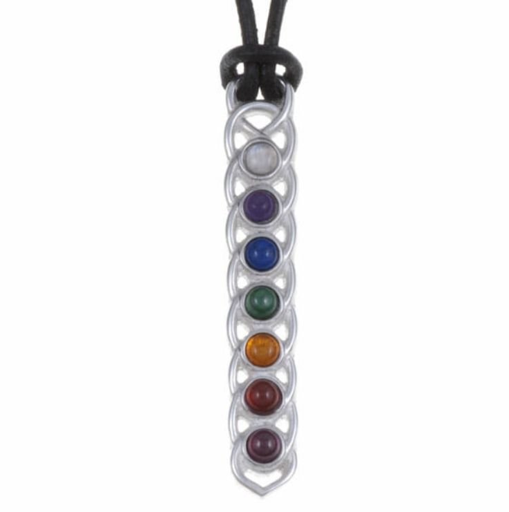 Image 1 of Chakra Seven Semi-Precious Gemstone Stylish Pewter Leather Cord Pendant