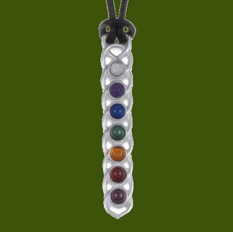 Image 0 of Chakra Seven Semi-Precious Gemstone Stylish Pewter Leather Cord Pendant