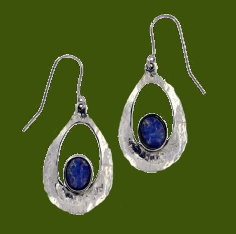 Image 0 of Slate Textured Oval Opal Glass Stone Stylish Pewter Sheppard Hook Earrings