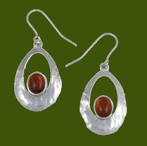 Image 0 of Slate Textured Oval Amber Stylish Pewter Sheppard Hook Earrings