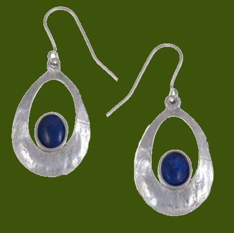 Image 0 of Slate Textured Oval Lapis Lazuli Stylish Pewter Sheppard Hook Earrings