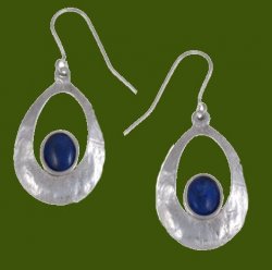 Slate Textured Oval Lapis Lazuli Stylish Pewter Sheppard Hook Earrings