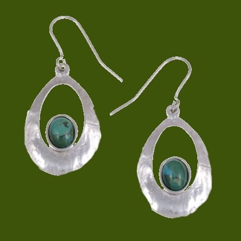 Image 0 of Slate Textured Oval Turquoise Stylish Pewter Sheppard Hook Earrings