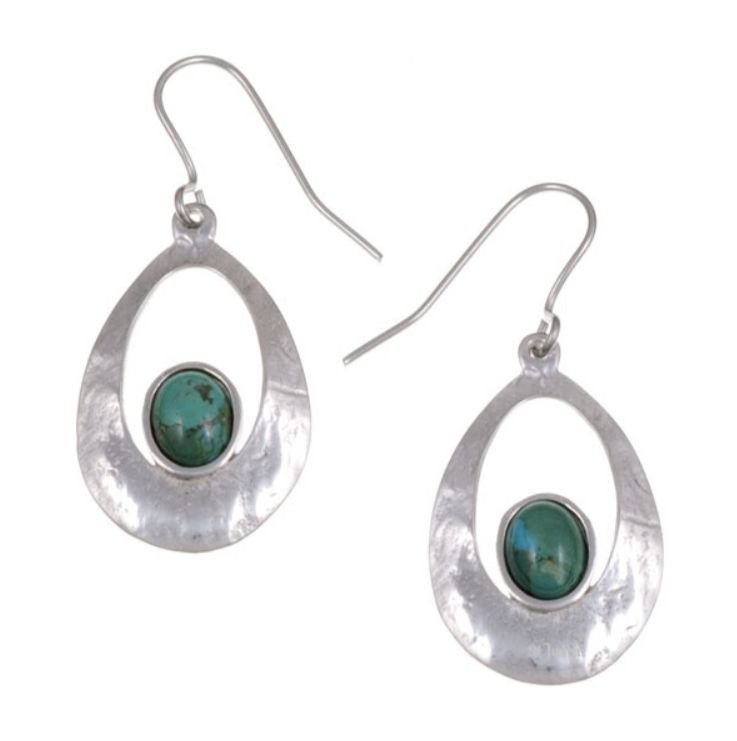 Image 1 of Slate Textured Oval Turquoise Stylish Pewter Sheppard Hook Earrings