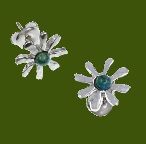 Image 0 of Dahlia Flower Turquoise Small Stud Stylish Pewter Earrings