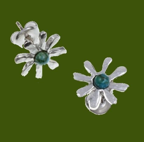 Image 0 of Dahlia Flower Turquoise Small Stud Stylish Pewter Earrings