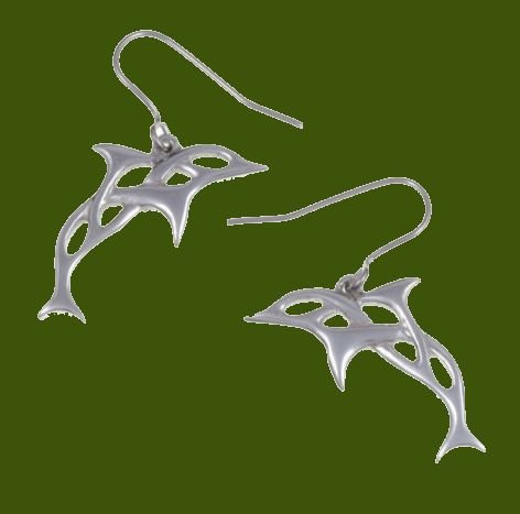 Image 0 of Celtic Dolphin Open Knotwork Drop Stylish Pewter Sheppard Hook Earrings