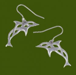 Celtic Dolphin Open Knotwork Drop Stylish Pewter Sheppard Hook Earrings