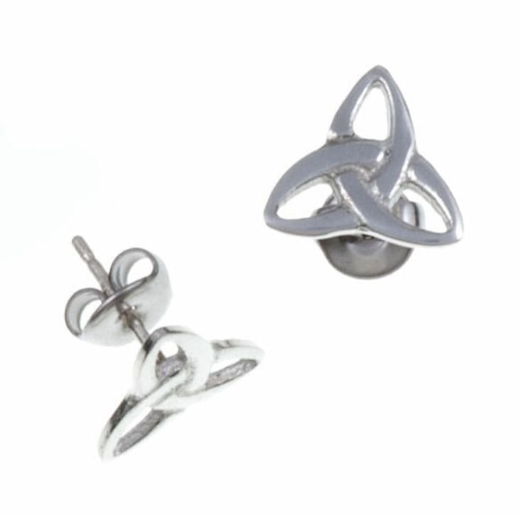 Image 1 of Celtic Trefoil Open Knotwork Small Stylish Pewter Stud Earrings