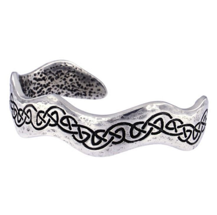 Image 1 of Celtic Knotwork Embossed Hammered Wavy Stylish Pewter Bangle