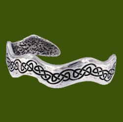 Celtic Knotwork Embossed Hammered Wavy Stylish Pewter Bangle