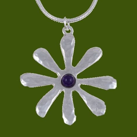 Image 0 of Dahlia Flower Amethyst Small Stylish Pewter Pendant