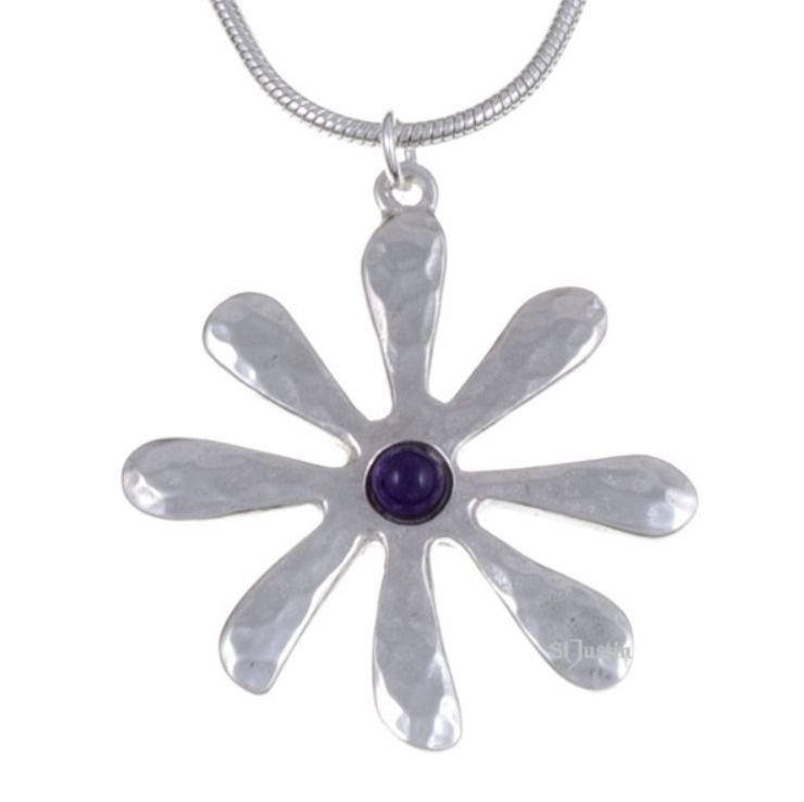 Image 1 of Dahlia Flower Amethyst Small Stylish Pewter Pendant