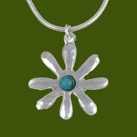 Image 0 of Dahlia Flower Turquoise Small Stylish Pewter Pendant