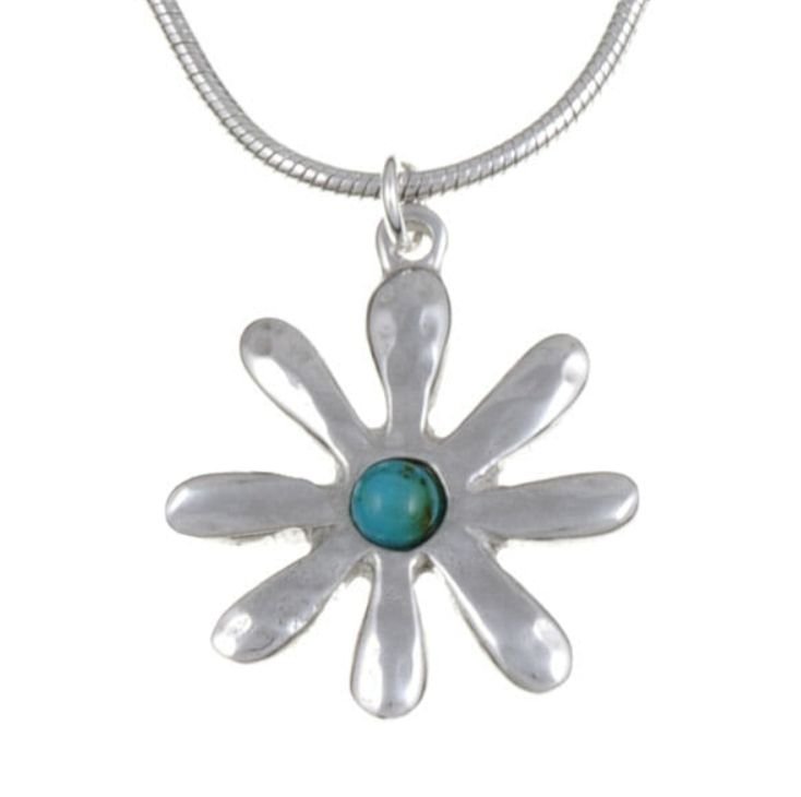 Image 1 of Dahlia Flower Turquoise Small Stylish Pewter Pendant