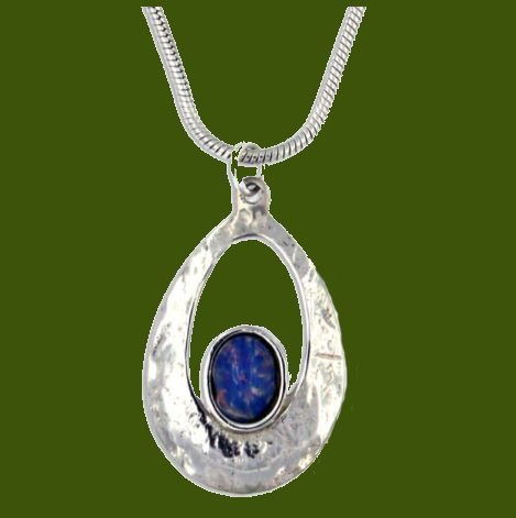 Image 0 of Slate Textured Oval Opal Glass Stone Stylish Pewter Pendant