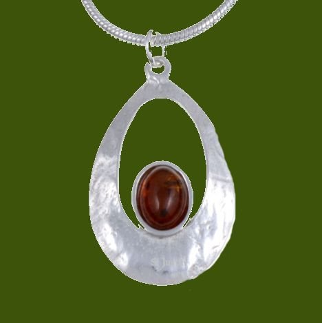 Image 0 of Slate Textured Oval Amber Stylish Pewter Pendant