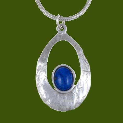Image 0 of Slate Textured Oval Lapis Lazuli Stylish Pewter Pendant
