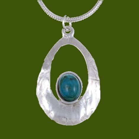 Image 0 of Slate Textured Oval Turquoise Stylish Pewter Pendant