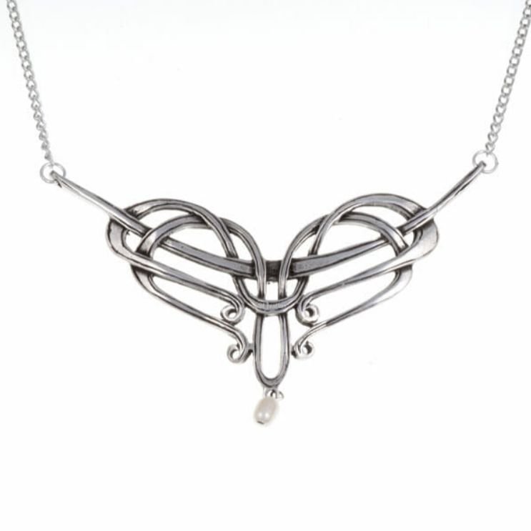 Image 1 of Nouveau Openwork Freshwater Pearl Drop Stylish Pewter Necklace