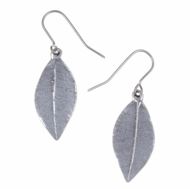 Image 1 of Leaf Textured Drop Sheppard Hook Stylish Pewter Earrings
