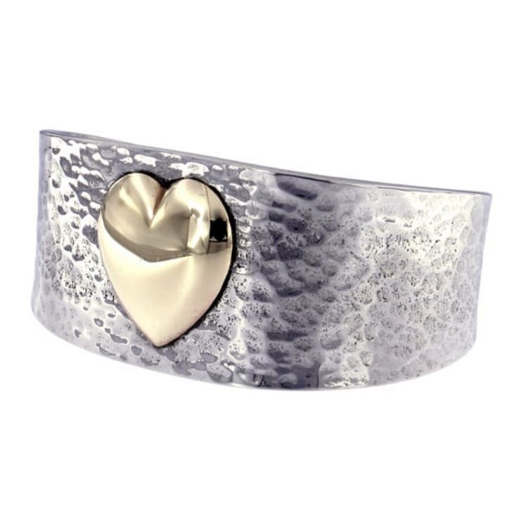 Image 1 of Copper Heart Beaten Tapered Cuff Stylish Pewter Bangle