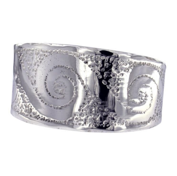 Image 1 of Spirals Engraved Hammered Beaten Tapered Cuff Stylish Pewter Bangle