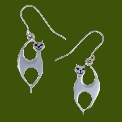 Image 0 of Slim Cat Animal Themed Sheppard Hook Stylish Pewter Earrings
