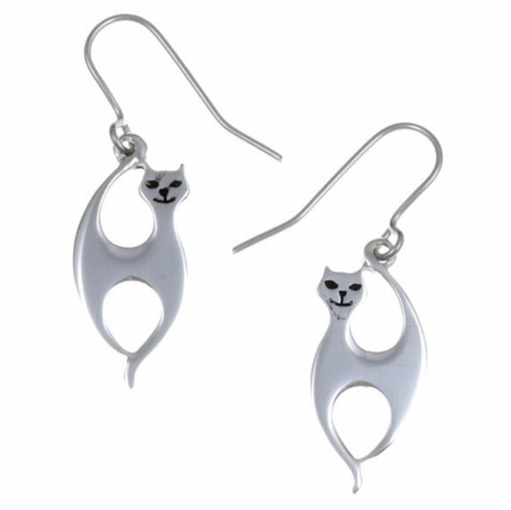 Image 1 of Slim Cat Animal Themed Sheppard Hook Stylish Pewter Earrings