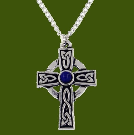 Image 0 of Saint Petroc Celtic Cross Knotwork Lapis Lazuli Stylish Pewter Pendant