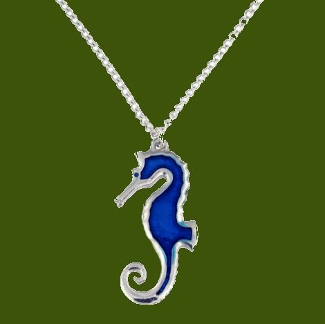 Image 0 of Sea Horse Blue Enamel Marine Creature Stylish Pewter Pendant