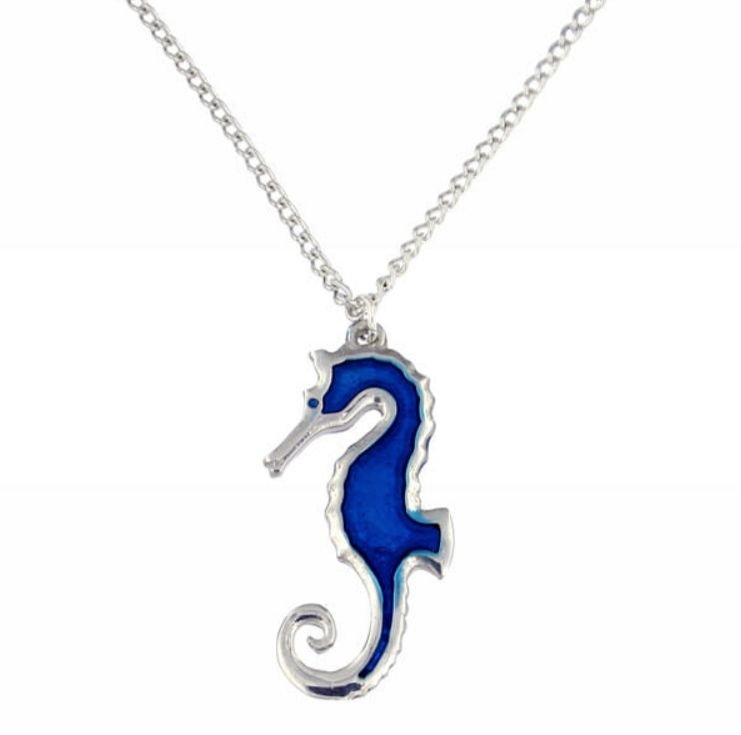 Image 1 of Sea Horse Blue Enamel Marine Creature Stylish Pewter Pendant