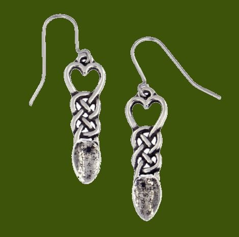 Image 0 of Love Spoon Celtic Open Knotwork Small Stylish Pewter Sheppard Hook Earrings