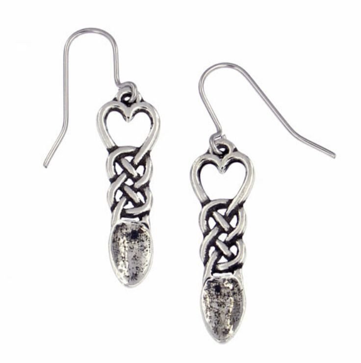 Image 1 of Love Spoon Celtic Open Knotwork Small Stylish Pewter Sheppard Hook Earrings