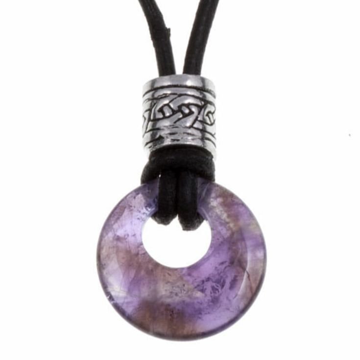 Image 1 of Amethyst Circle Celtic Stylish Pewter Toggle Leather Cord Pendant