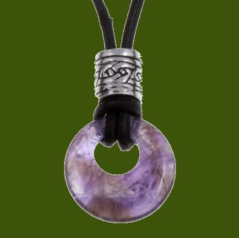 Image 0 of Amethyst Circle Celtic Stylish Pewter Toggle Leather Cord Pendant