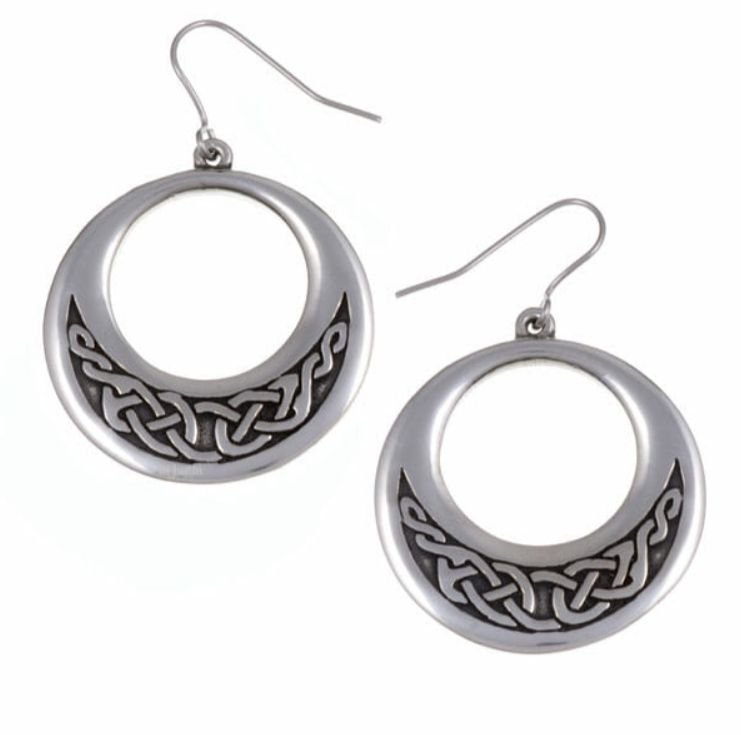 Image 1 of Creole Celtic Open Knotwork Hoop Stylish Pewter Sheppard Hook Earrings