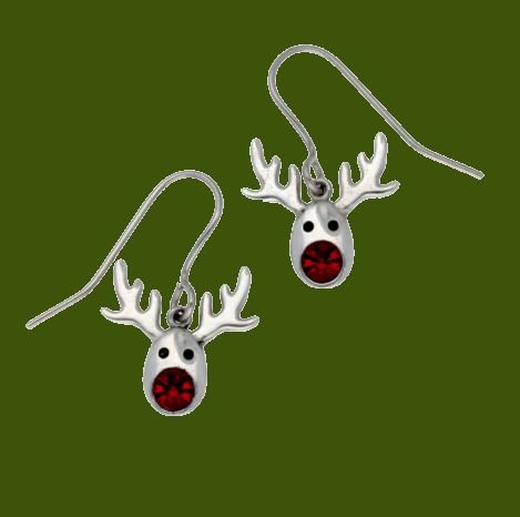 Image 0 of Rudolph Reindeer Red Crystal Christmas Sheppard Hook Stylish Pewter Earrings