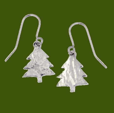 Image 0 of Christmas Tree Textured Polished Small Sheppard Hook Stylish Pewter Earrings