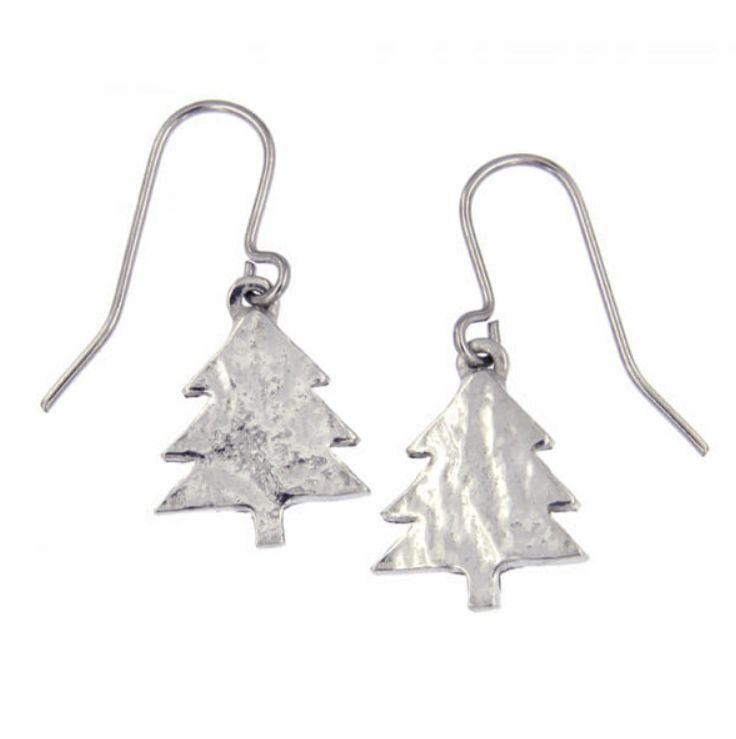 Image 1 of Christmas Tree Textured Polished Small Sheppard Hook Stylish Pewter Earrings