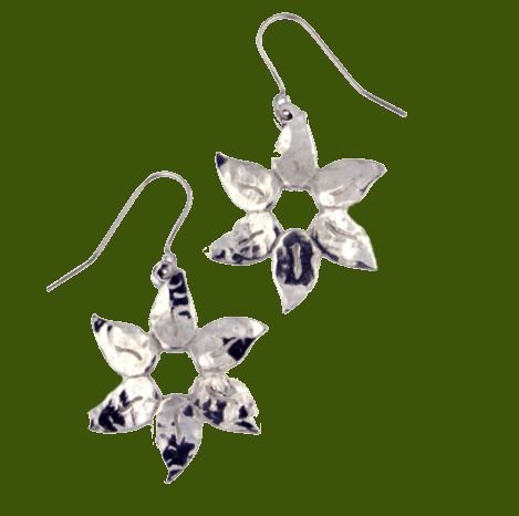 Image 0 of Petal Flower Planished Polished Sheppard Hook Stylish Pewter Earrings