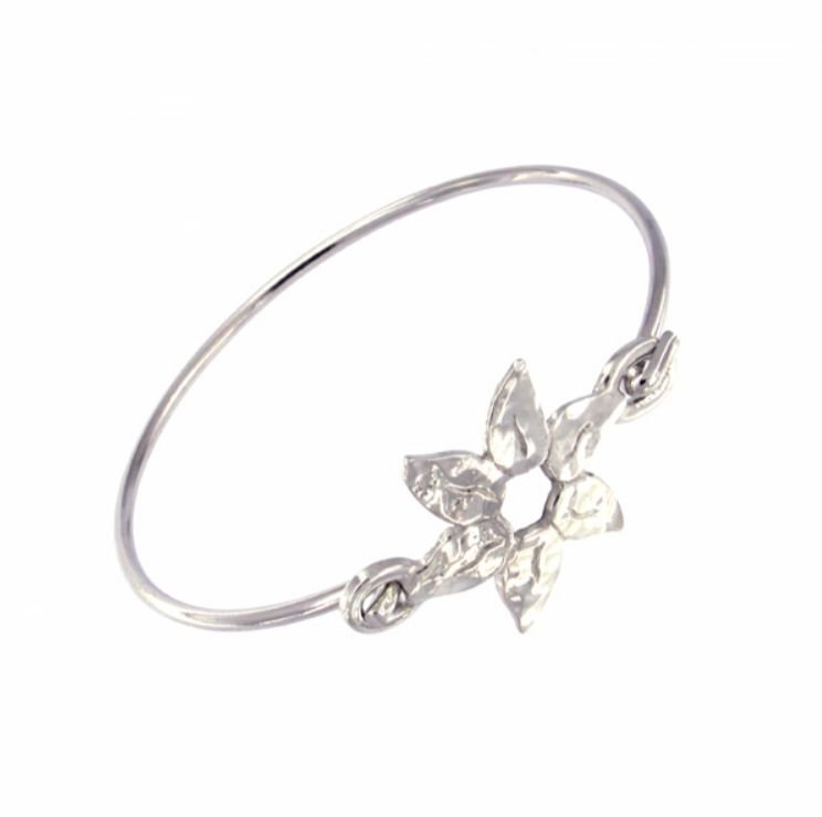 Image 1 of Petal Flower Planished Polished Silver Plated Clip On Bangle