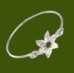 Petal Flower Planished Polished Silver Plated Clip On Bangle